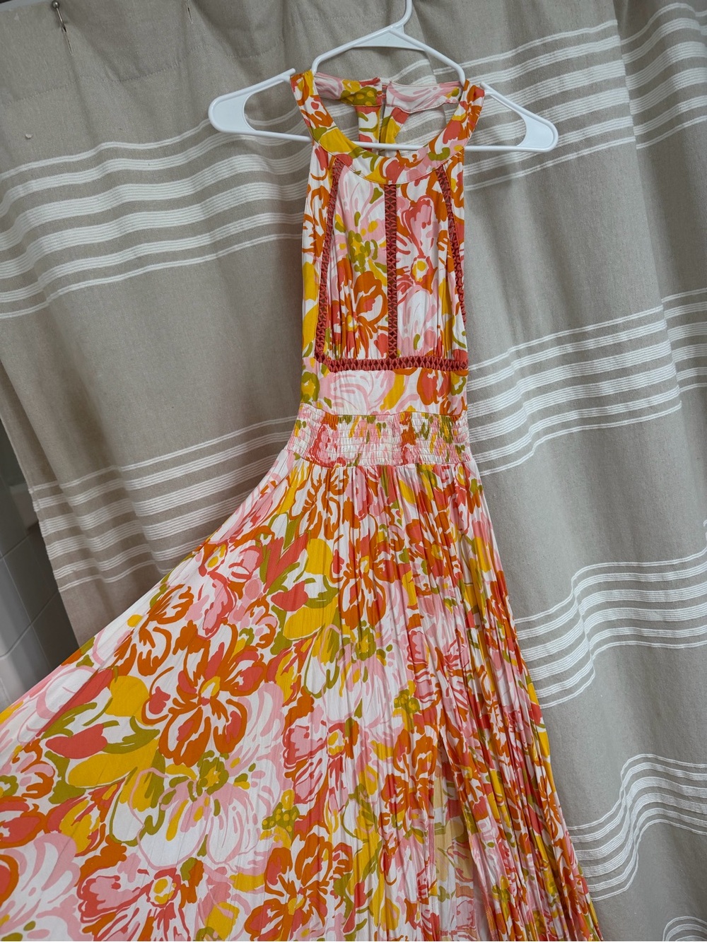 Sleeveless Floral Maxi Dress in Pink, Orange & Yellow